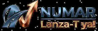 NUMAR Lanza-Tya! logo featuring an upward arrow and globe icon with blue and orange text on black starry background
